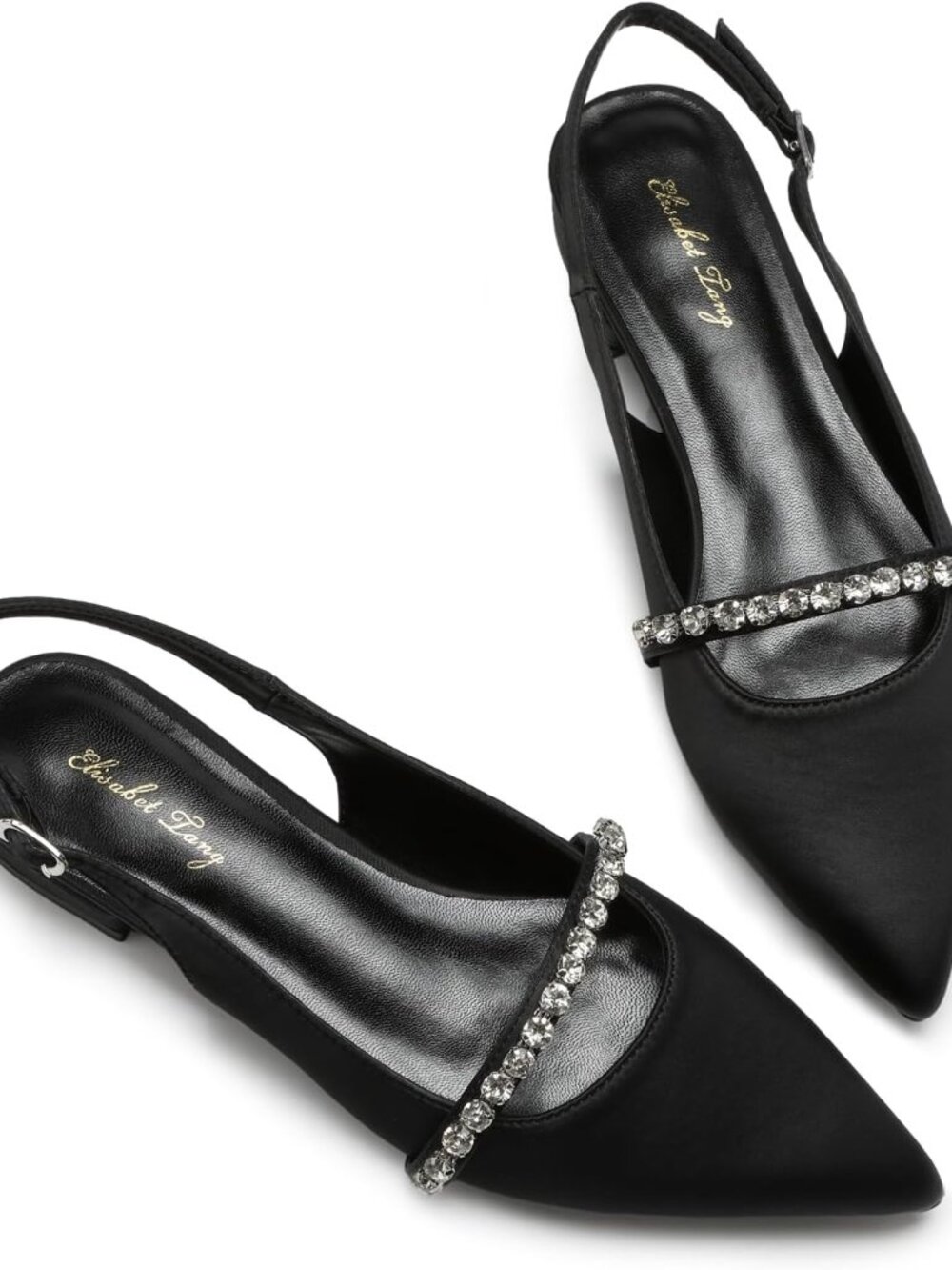 Women Slingback Flats with Rhinestone Pointed Toe Flats for Women Dressy Shoes